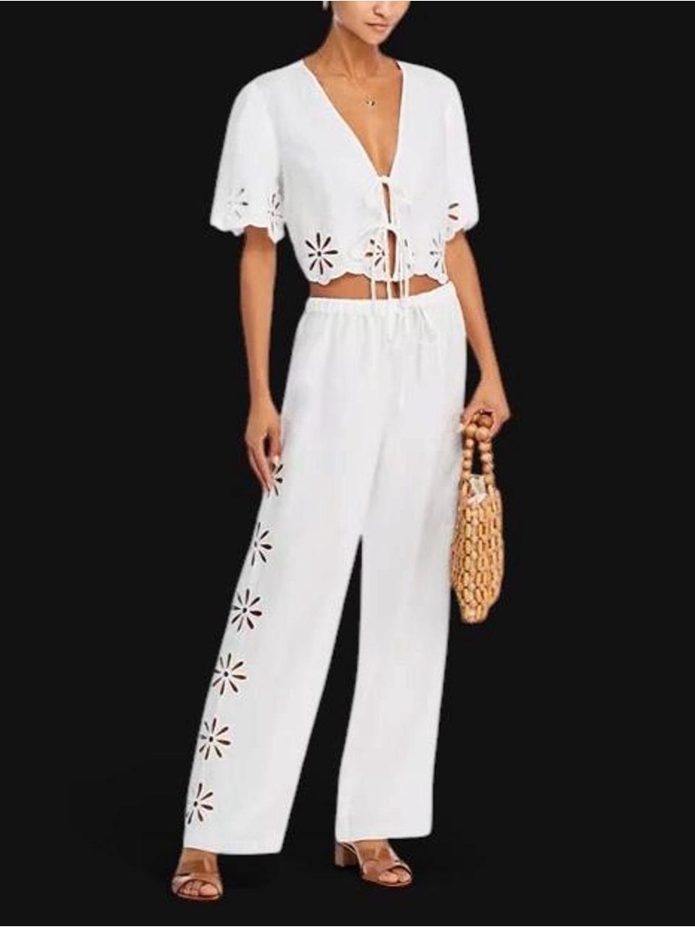 Rails Emmie Linen Eyelet Pants & Pari Eyelet Top Set Size M